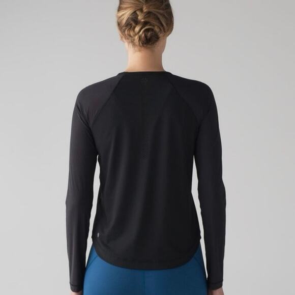 Lululemon Athletica Smooth Stride Long Sleeve Running Shirt Black Mesh Size 6 - Picture 2 of 5